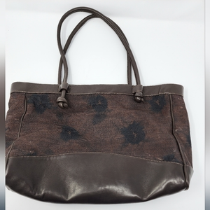 Beth Levine New York Brown Black Pattern Fabric‎ and Leather Shoulder Bag